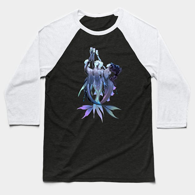 Triple Mermaid Baseball T-Shirt by Mako Design 